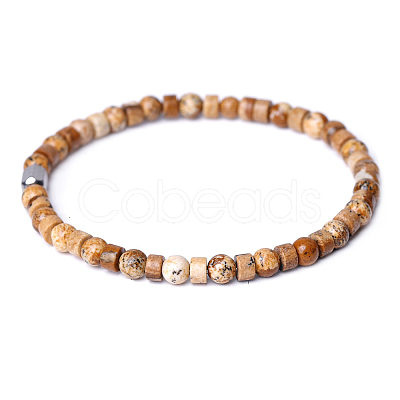 Natural Picture Jasper Beads Stretch Bracelets for Women Men PW-WG6A9BA-09-1