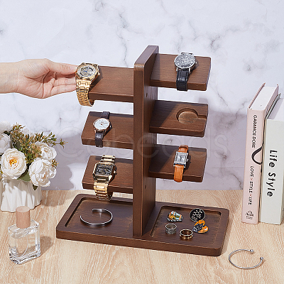 Wood Watch Organizer Display Tower Stands with Tray ODIS-WH0078-60-1