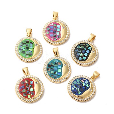 Rack Plating Brass Micro Pave Cubic Zirconia Pendants KK-K385-62G-1