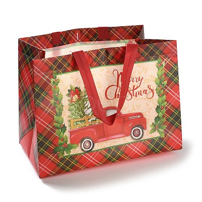 Christmas Theme Tartan Non-woven Fabric Gift Tote Bags with Handle ABAG-G017-01B-1
