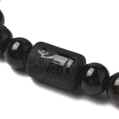 12 Constellations Protetion Tiger Eye & Black Obsidian Round Beads Stretch Bracelets for Men Women WG083ED-05-1
