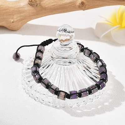 Adjustable Natural Amethyst and Non-magnetic Synthetic Hematite Braided Bead Bracelets BJEW-Z090-01H-1