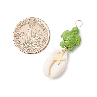 12Pcs 12 Styles Natural Cowrie Shell & Dyed Synthetic Turquoise Turtle Copper Wire Wrapped Pendants PALLOY-JF04035-1