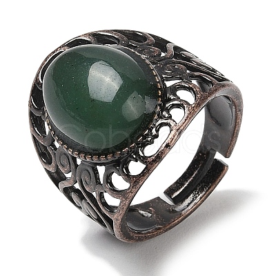 Natural Green Aventurine Oval Adjustable Rings RJEW-K271-06R-18-1