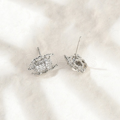 Brass Micro Pave Clear Cubic Zirconia Stud Earrings EJEW-R016-26P-07-1