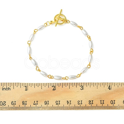 3Pcs 3 Style Aluminium Paperclip & Brass Curb & Imitation Pearl Acrylic Beaded Link Chain Bracelets Set BJEW-FS0001-08-1