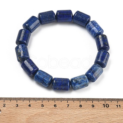 Column Dyed Natural Lapis Lazuli Beads Stretch Bracelets for Women Men BJEW-A148-01A-15-1