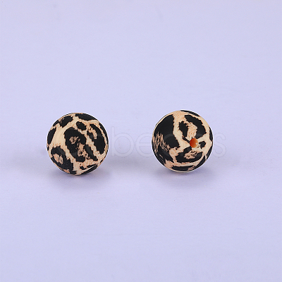 Printed Round with Leopard Print Pattern Silicone Focal Beads SI-JX0056A-08-1