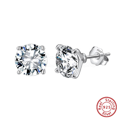 925 Sterling Silver Micro Pave Clear Cubic Zirconia Stud Earrings EJEW-G443-05P-1