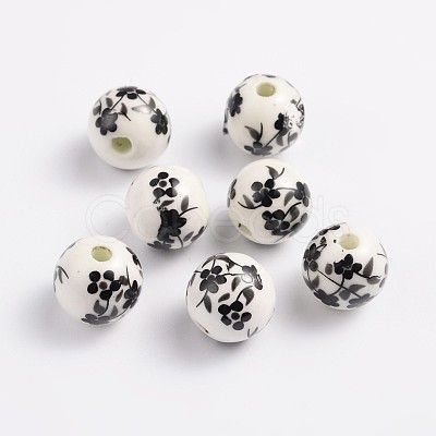 Floral Printed Porcelain Beads PORC-Q201-12mm-5-1