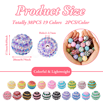 38Pcs 19 Colors Resin Rhinestone Beads Sets RESI-TA0001-81-1