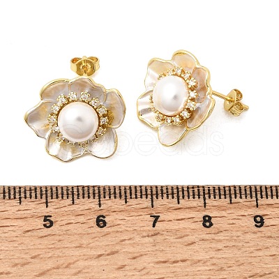 Brass Micro Pave Cubic Zirconia Enamel Stud Earrings CU-CBABA66-12B-G-1