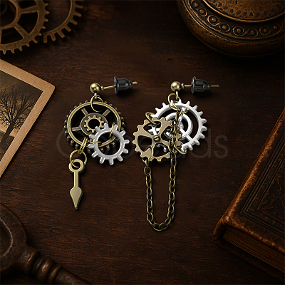 2 Pairs Alloy Toothed Wheel Dangle Stud Earrings EJEW-HY0001-19C-1