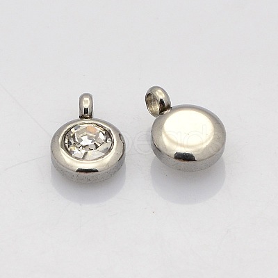 Trendy Original Color 304 Stainless Steel Faceted Grade A Rhinestone Flat Round Charms Pendants RB-N030-01-1