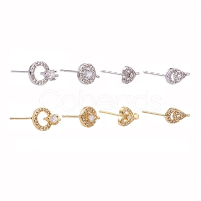 8 Pairs Brass Micro Pave Clear Cubic Zirconia Stud Earring Findings KK-ZZ0001-09-RS-1