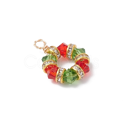 2Pcs 2 Colors K9 Glass and Brass Crystal Rhinestone Beaded Hexagon Pendants PALLOY-JF04343-1