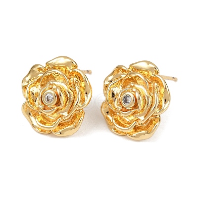 Brass Micro Pave Clear Cubic Zirconia Stud Earrings EJEW-F377-01G-1
