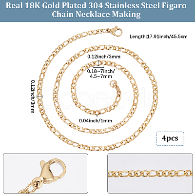 4Pcs 304 Stainless Steel Figaro Chain Necklace Making STAS-BBC0006-68-1