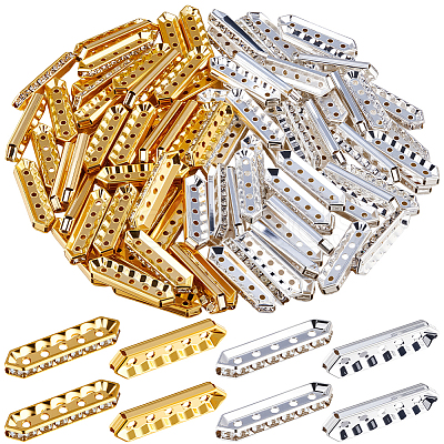 100Pcs 2 Colors Brass Crystal Rhinestone Spacer Bars ALRI-SC0001-61B-1