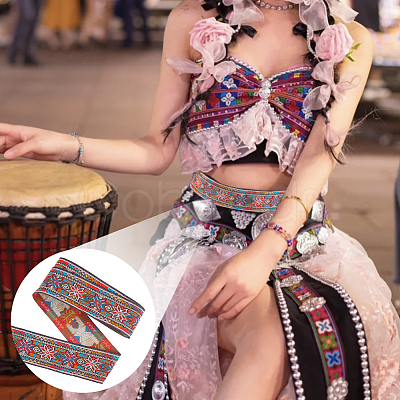 Ethnic Style Embroidery Polyester Ribbons OCOR-WH0079-40B-1
