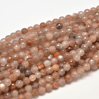 Faceted Natural Multi-Moonstone Round Bead Strands G-F266-22-6mm-1