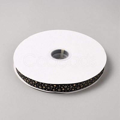 100 Yards Star Gold Stamping Polyester Grosgrain Ribbons DIY-WH0580-14-1