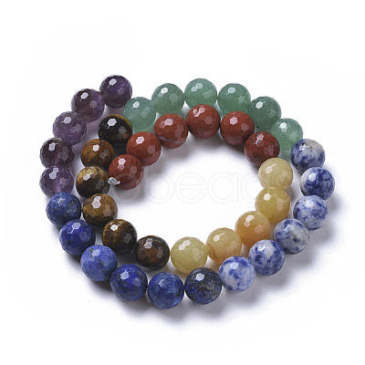 Chakra Theme Natural Red Rainbow Jasper & Yellow Aventurine & Tiger Eye & Green Aventurine & Blue Spot Stone & Lapis Lazuli & Amethyst Beads Strands G-F668-14-10mm-1