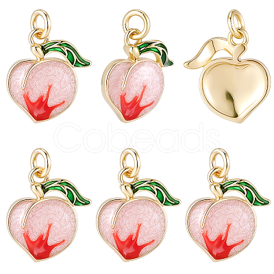 8Pcs Brass Enamel Peach Charms KK-BBC0025-20-1