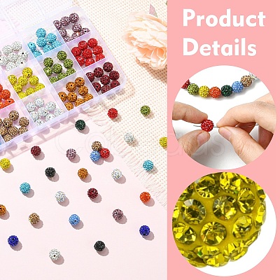 150Pcs 15 Colors Pave Disco Ball Beads RB-YW0001-27-1