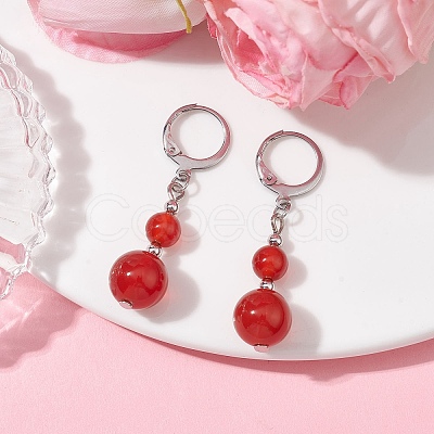 Round Natural Gemstone Dangle Earrings EJEW-JE05536-1