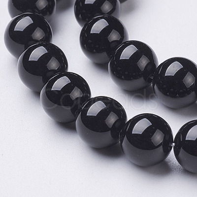Natural Dyed & Heated Black Onyx Round Beads Strands X-GSR8mmC097-1