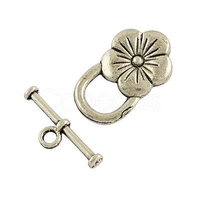 Tibetan Style Flower Toggle Clasps TIBE-2119-AS-RS-1