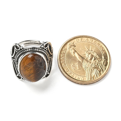 Natural Tiger Eye Adjustable Rings RJEW-I108-02AS-07-1