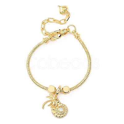 Comch Brass Micro Pave Clear Cubic Zirconia Charm Bracelets BJEW-H640-05A-G-1