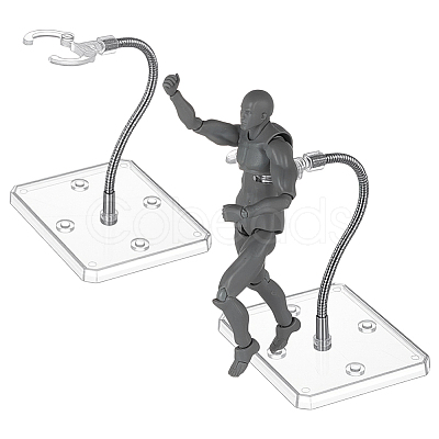 Assembled Rectangle PS Plastic Action Figure Display Stands with Adjustable Iron Support Arm ODIS-WH0100-12B-1