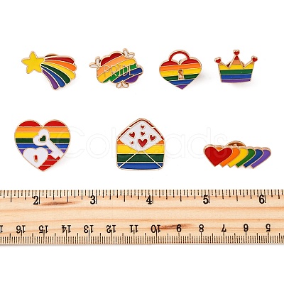 7Pcs 7 Styles Pride Rainbow Theme Enamel Pins JEWB-FP0001-04-1