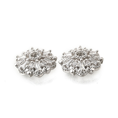 Flower Brass Micro Pave Clear Cubic Zirconia Bead Caps KK-V008-31P-1