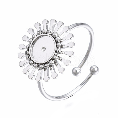 Non-Tarnish 304 Stainless Steel Open Cuff Finger Ring Cabochon Settings LS-STAS-T060-14P-1