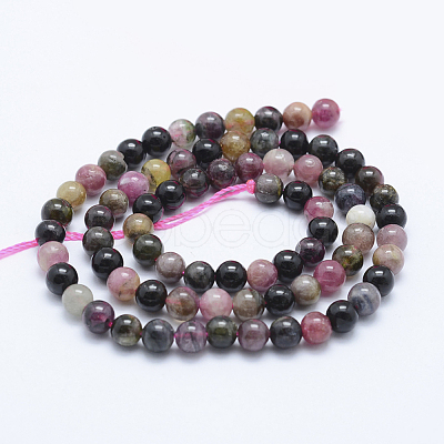 Natural Multicolor Tourmaline Beads Strands G-J373-08-5mm-1