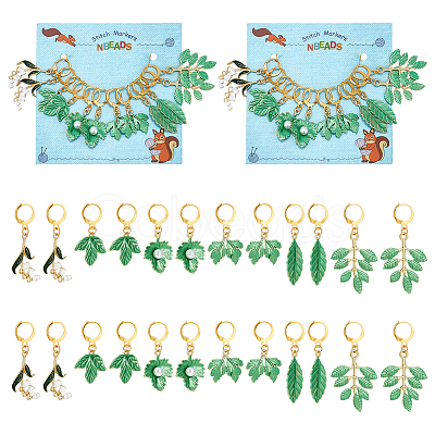 12Pcs 6 Style Alloy Enamel with ABS Plastic Imitation Pearl Pendant Stitch Markers HJEW-AB00220-1