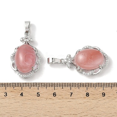 Cherry Quartz Glass Oval Pendants G-NH0025-15P-26-1