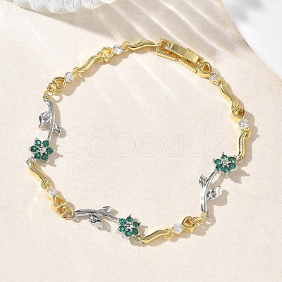 Brass Micro Pave Cubic Zirconia Link Chain Bracelets for Women BJEW-C156-04B-04GP-1