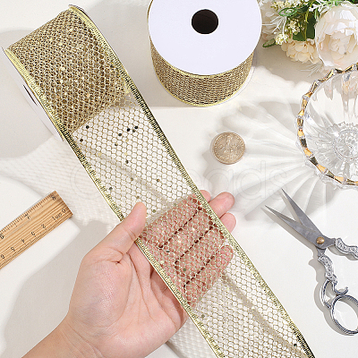 2Rolls Sparkle Polyester Mesh Ribbon with Paillettes OCOR-ME0001-61A-1