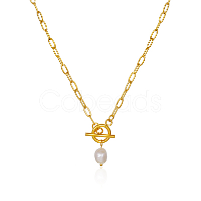Minimalist Imitation Pearl Rice Pendant Stainless Steel PaPerclip Chain Necklaces for Everyday Women's Wear OX8079-2-1