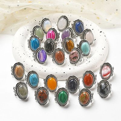 Natural & Synthetic Gemstone Adjustable Rings RJEW-I108-01AS-1