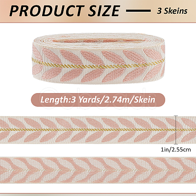 3 Yards Polyester Leaf Jacquard Ribbons SRIB-WH20020-020E-1
