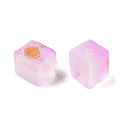 Frosted Glass Beads with Golden Glitter Powder DGLA-NH001-6mm-01I-1