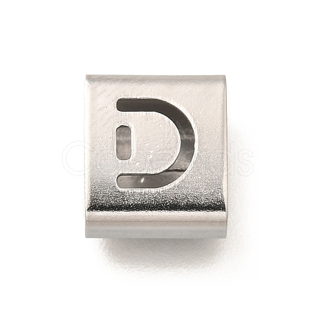 Letter Style 304 Stainless Steel Square Slide Charms STAS-L132-01D-1