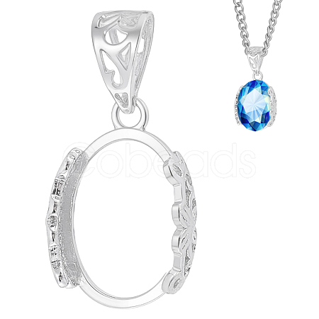 1Pc 925 Sterling Silver Pendant Cabochon Settings STER-BC0003-78B-1