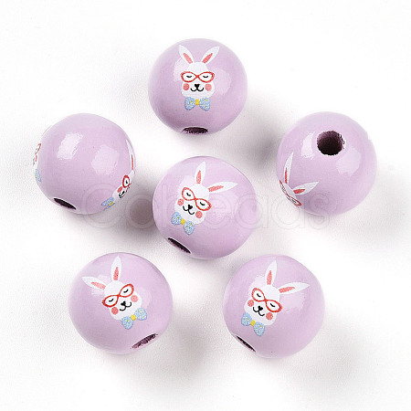 Easter Theme Printed Wood Beads WOOD-T032-22R-1